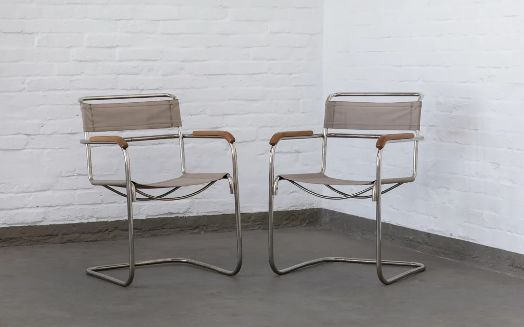 Pair of 1930s Bauhaus tubular steel chairs by Marcel Breuer model B 34