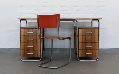 Mücke-Melder Tubular Steel Desk in Bauhaus Style with Rosewood Veneer