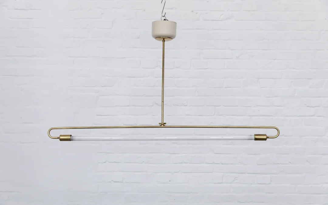 1950s German brass linear neon ceiling-light