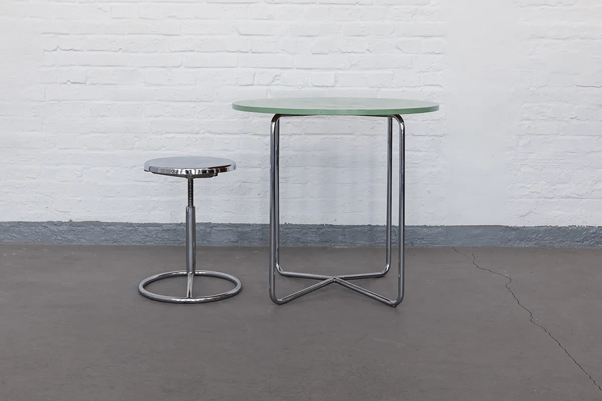 Original Bauhaus-Hocker aus Stahlrohr von Luckhardt &amp; DESTA aus den 1930er Jahren – Vollständig verchromt