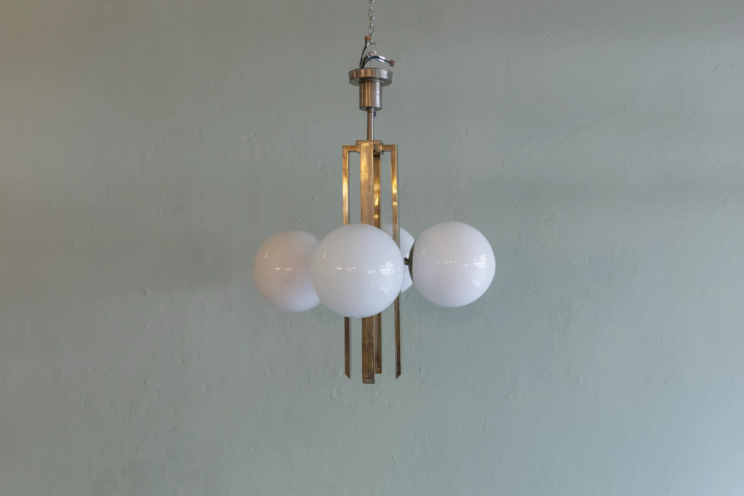 Avant-garde ceiling light - 1930s - nickel and opal glass